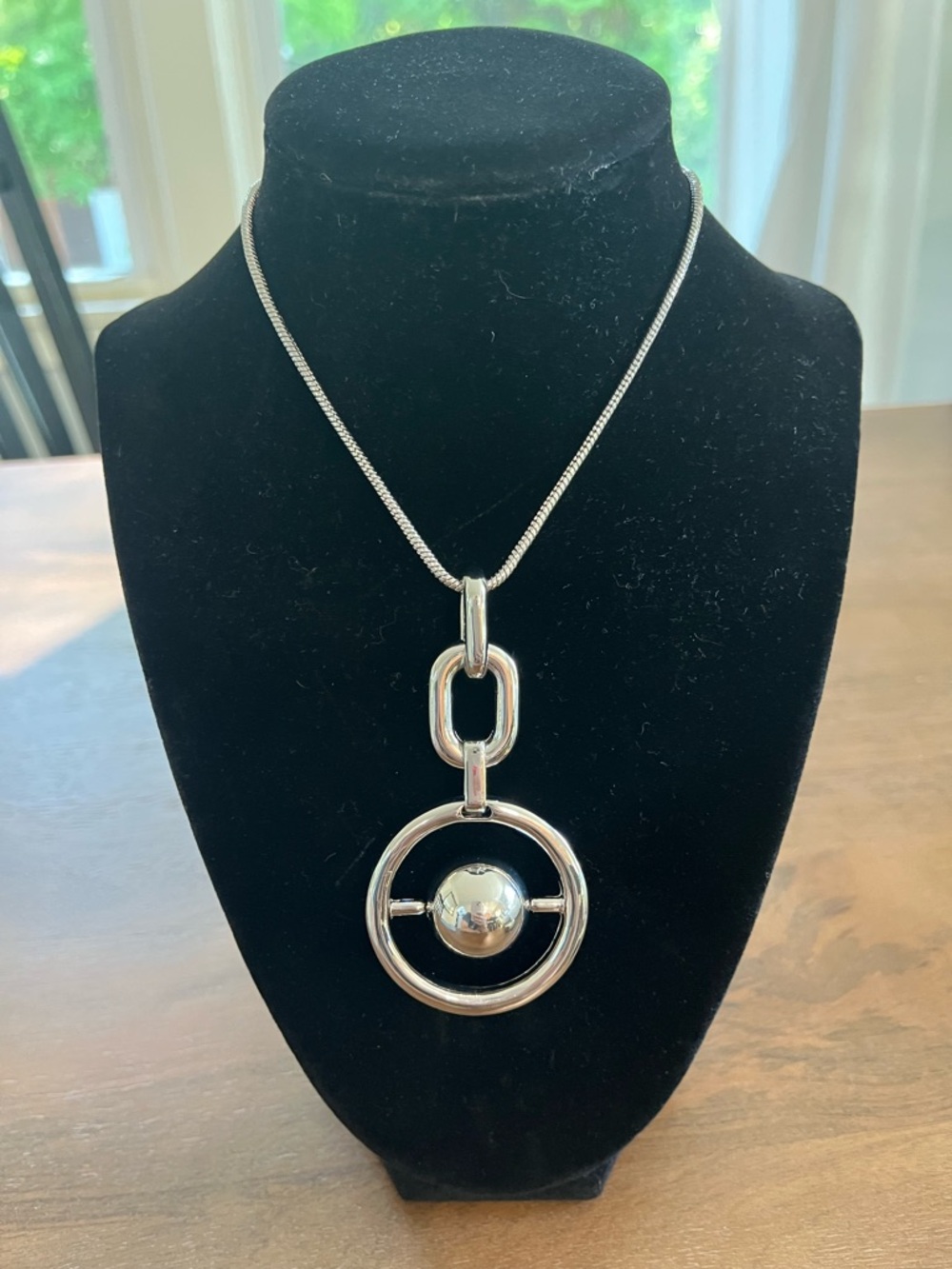 Chico's Silver Circular Pendant Necklace - Adjustable Length
